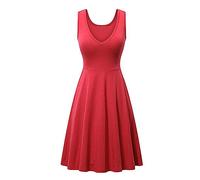 Dyhxuan Sommerkleid Damen Lässig Einfarbige Swing Kleider Ärmellos Tank A-Linien Kleid Locker Plus Size Tunika Kleid V-Ausschnitt Freizeitkleid Knielang Strandkleid Partykleid Urlaubskleid