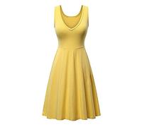 Dyhxuan Sommerkleid Damen Lässig Einfarbige Swing Kleider Ärmellos Tank A-Linien Kleid Locker Plus Size Tunika Kleid V-Ausschnitt Freizeitkleid Knielang Strandkleid Partykleid Urlaubskleid
