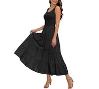 Dyhxuan Sommerkleid Damen Lang Ärmellose Strandkleid A Linien Tank Kleid Plissee Maxikleid Stretch Slim Fit Plisseekleid Einfarbig Swing Kleider Leicht und Luftig Sommerkleider