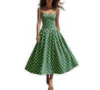 Dyhxuan Sommerkleid Damen Lang Gepunktet Trägerkleid Eckiger Ausschnitt Ärmellose Freizeitkleid A Linien Maxikleid Elegant Partykleid Slim Fit Strandkleid