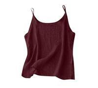Dyhxuan Spaghetti Top Damen Sommer Baumwolle Leinen Tanktop Leicht Camisole Casual Leinentop Sexy Basic Top Einfarbig Leibchen Vintage Spaghettiträger Bluse Lässig Frauen Blusentop Sommertop