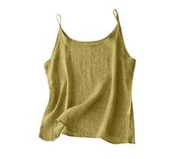 Dyhxuan Spaghetti Top Damen Sommer Baumwolle Leinen Tanktop Leicht Camisole Casual Leinentop Sexy Basic Top Einfarbig Leibchen Vintage Spaghettiträger Bluse Lässig Frauen Blusentop Sommertop