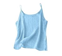 Dyhxuan Spaghetti Top Damen Sommer Baumwolle Leinen Tanktop Leicht Camisole Casual Leinentop Sexy Basic Top Einfarbig Leibchen Vintage Spaghettiträger Bluse Lässig Frauen Blusentop Sommertop