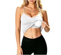 Dyhxuan Spaghetti Top Damen Sommer Gerippt Tank Top Slim Fit Unterhemd mit BH Einfarbig Spaghettiträger Oberteile Ärmellose Rippshirt Casual Tanktops