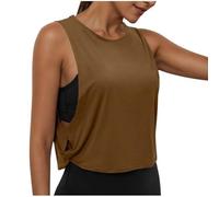 Dyhxuan Sport Top Damen Kurz Fitness Yoga Tanktop Sommer Ärmellose Sportshirt Einfarbig Rundhals Sporttop Seitliche Hohle Sommertop Leicht Atmungsaktive Crop Top Frauen Cropped Gym Trägertop