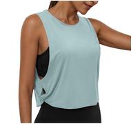 Dyhxuan Sport Top Damen Kurz Fitness Yoga Tanktop Sommer Ärmellose Sportshirt Einfarbig Rundhals Sporttop Seitliche Hohle Sommertop Leicht Atmungsaktive Crop Top Frauen Cropped Gym Trägertop