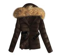 Dyhxuan Steppjacke Damen Flauschige Daunenjacke mit Kapuze Warm Winterparka mit Gürtel Kurz Reißverschluss Winterjacke Einfarbig Steppmantel Elegant Wintermantel Outdoor Parka Freizeit Daunenmantel