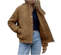 Dyhxuan Steppjacke Damen Stepp Bomberjacke Oversize Winterjacke Reißverschluss Pilotenjacke Winter Blouson Jacke Einfarbig Baumwollejacke mit Tasche
