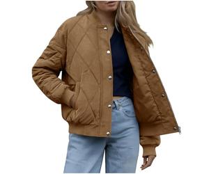 Dyhxuan Steppjacke Damen Stepp Bomberjacke Oversize Winterjacke Reißverschluss Pilotenjacke Winter Blouson Jacke Einfarbig Baumwollejacke mit Tasche