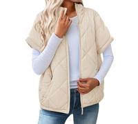 Dyhxuan Steppweste Damen Kurzarm Steppjacke Warm Stehkragen Daunenweste Einfarbig Übergangswesten Locker Westen Herbst Winter Damenweste Casual Reißverschluss Weste