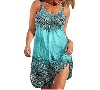 Dyhxuan Strandkleid Damen 3D Druck Trägerkleid Lässig Schulterfrei Sommerkleid Ärmellos Taillen Freizeitkleid Knielang Locker Partykleid Urlaubskleid Blusenkleid A-Linien-Kleid Skaterkleid