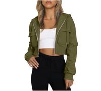 Dyhxuan Sweatjacke Damen Kurz Cropped Sweatshirt mit Kapuze Zip Up Hoodie mit Tasche Einfarbig Kapuzenjacke Streetwear Jacke Trendy Kapuzenpullover
