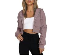 Dyhxuan Sweatjacke Damen Kurz Cropped Sweatshirt mit Kapuze Zip Up Hoodie mit Tasche Einfarbig Kapuzenjacke Streetwear Jacke Trendy Kapuzenpullover