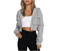 Dyhxuan Sweatjacke Damen Kurz Cropped Sweatshirt mit Kapuze Zip Up Hoodie mit Tasche Einfarbig Kapuzenjacke Streetwear Jacke Trendy Kapuzenpullover