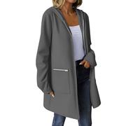 Dyhxuan Sweatjacke Damen Lang Reißverschluss Hoodie Casual Langarm Kapuzenpullover Trendy Herbstjacke Kapuzenjacke Einfarbig Sweatshirt Jacke mit Zip Tasche Streetwear Outwear