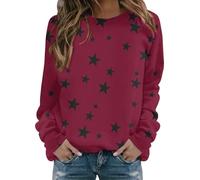 Dyhxuan Sweatshirt Damen Ohne Kapuze Casual Rundhals Pullover Trendy Langarmshirt mit Stern Druck Baumwolle Langarm Pulli Modisches Streetwear Oberteile Loose Sportshirt Tops für Teenager Mädchen
