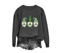 Dyhxuan Sweatshirt Damen St. Patrick's Day Bluse Lucky Kleeblatt Motiv Pullover Locker Rundhalsausschnitt Langarmshirt Langarm Tshirt Longpullover Irland Pulli Tunika Festival Costume Blusenshirt
