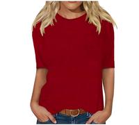 Dyhxuan T-Shirt Damen Einfarbig Rundhals T Shirt Locker 1/2 Arm Shirt Frühling Sommer Basic Bluse Einfarbig Kurzarm Pullover Tshirt Vielseitig Longshirt Tee Tops Bequeme Tunika Casual Damenbluse