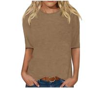 Dyhxuan T-Shirt Damen Einfarbig Rundhals T Shirt Locker 1/2 Arm Shirt Frühling Sommer Basic Bluse Einfarbig Kurzarm Pullover Tshirt Vielseitig Longshirt Tee Tops Bequeme Tunika Casual Damenbluse