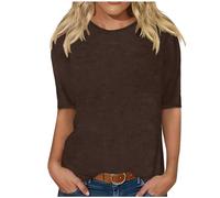 Dyhxuan T-Shirt Damen Einfarbig Rundhals T Shirt Locker 1/2 Arm Shirt Frühling Sommer Basic Bluse Einfarbig Kurzarm Pullover Tshirt Vielseitig Longshirt Tee Tops Bequeme Tunika Casual Damenbluse