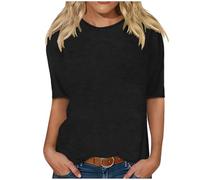 Dyhxuan T-Shirt Damen Einfarbig Rundhals T Shirt Locker 1/2 Arm Shirt Frühling Sommer Basic Bluse Einfarbig Kurzarm Pullover Tshirt Vielseitig Longshirt Tee Tops Bequeme Tunika Casual Damenbluse