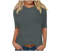 Dyhxuan T-Shirt Damen Einfarbig Rundhals T Shirt Locker 1/2 Arm Shirt Frühling Sommer Basic Bluse Einfarbig Kurzarm Pullover Tshirt Vielseitig Longshirt Tee Tops Bequeme Tunika Casual Damenbluse