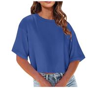 Dyhxuan T Shirt Damen Kurz Basic Shirt Sommer Kurzarm T-Shirt Einfarbig Rundhals Oberteile Casual Vielseitig Frauen Tshirt Bluse Loose Crop Top Modisches Cropped Blusen Lässig Streetwear Tops