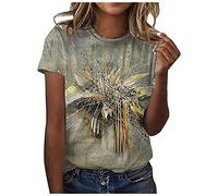 Dyhxuan T-Shirt Damen Sommer Bluse Mode Buntes Druck Tshirt Slim Fit Oberteile Kurzarm Rundhals Tops Basic Shirt Frauen Große Größen Tunika Blouse Blusenshirt Blusentops Teenager Mädchen Sportshirt