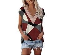 Dyhxuan T-Shirt Damen Spitze Tops Retro Druck Tshirt Oberteile Sommer Locker Bluse Kurz Ärmel Sommerbluse mit V-Ausschnitt Blusentops Blouse Tunika Sommerbluse Sport Oberteile Sportshirt Sommershirts