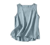 Dyhxuan Tank Top Damen Ärmellose Baumwolle Leinen Shirt Musselin Top Vintage Rundhals Unterhemden Leicht Sommer Tanktops Schlitze Sommertop Einfarbig Blusentops Leinenbluse Trägershirt für Frauen