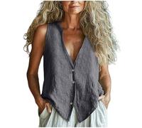 Dyhxuan Tank Top Damen Ärmellose Musselin Bluse Button Down V-Ausschnitt Tanktops Vintage Leinenbluse Casual Leicht Sommertop Loose Blusentops Oberteile Lässig Blusenshirt Trägertop Leinen Tops Weste