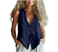 Dyhxuan Tank Top Damen Ärmellose Musselin Bluse Button Down V-Ausschnitt Tanktops Vintage Leinenbluse Casual Leicht Sommertop Loose Blusentops Oberteile Lässig Blusenshirt Trägertop Leinen Tops Weste