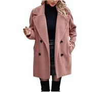 Dyhxuan Teddyfleece Mantel Damen Elegant Revers Fleecemantel Zweireihig Plüsch Trenchcoat Weiche Teddyjacke Warm Wintermantel Outdoor Winterjacke Fleecejacke Einfarbig Plüschmantel Trench Coat