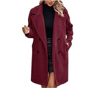 Dyhxuan Teddyfleece Mantel Damen Elegant Revers Fleecemantel Zweireihig Plüsch Trenchcoat Weiche Teddyjacke Warm Wintermantel Outdoor Winterjacke Fleecejacke Einfarbig Plüschmantel Trench Coat