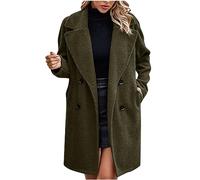 Dyhxuan Teddyfleece Mantel Damen Elegant Revers Fleecemantel Zweireihig Plüsch Trenchcoat Weiche Teddyjacke Warm Wintermantel Outdoor Winterjacke Fleecejacke Einfarbig Plüschmantel Trench Coat