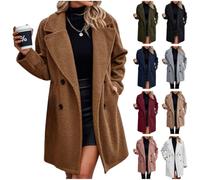 Dyhxuan Teddyfleece Mantel Damen Elegant Revers Fleecemantel Zweireihig Plüsch Trenchcoat Weiche Teddyjacke Warm Wintermantel Outdoor Winterjacke Fleecejacke Einfarbig Plüschmantel Trench Coat
