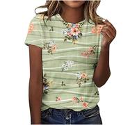 Dyhxuan Tops Für Damen Sommer Tshirt Casual Basic Oberteile Blattdruck T-Shirt Bluse Kurzarm Rundhals Blouse Tunika Shirt Große Größen Blusentops Sommerbluse Strandbluse Laufshirt Pullover