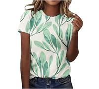 Dyhxuan Tops Für Damen Sommer Tshirt Casual Basic Oberteile Blattdruck T-Shirt Bluse Kurzarm Rundhals Blouse Tunika Shirt Große Größen Blusentops Sommerbluse Strandbluse Laufshirt Pullover