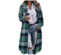 Dyhxuan Trenchcoat Damen Kariert Wollmantel Elegant Revers Mantel Knielang Übergangsjacke Button Down Outdoorjacke Casual Hemdjacke Mantel
