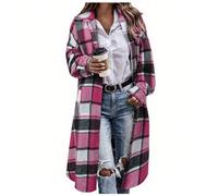 Dyhxuan Trenchcoat Damen Kariert Wollmantel Elegant Revers Mantel Knielang Übergangsjacke Button Down Outdoorjacke Casual Hemdjacke Mantel