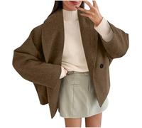 Dyhxuan Trenchcoat Damen Kurz Doppelreihiger Wolljacke Umlegekragen Jacke Oversize Winterjacke Cropped Wollmantel Einfarbig Herbstjacke mit Tasche