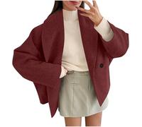 Dyhxuan Trenchcoat Damen Kurz Doppelreihiger Wolljacke Umlegekragen Jacke Oversize Winterjacke Cropped Wollmantel Einfarbig Herbstjacke mit Tasche