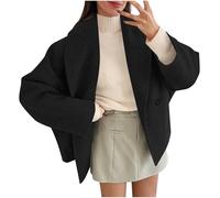 Dyhxuan Trenchcoat Damen Kurz Doppelreihiger Wolljacke Umlegekragen Jacke Oversize Winterjacke Cropped Wollmantel Einfarbig Herbstjacke mit Tasche