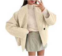 Dyhxuan Trenchcoat Damen Kurz Doppelreihiger Wolljacke Umlegekragen Jacke Oversize Winterjacke Cropped Wollmantel Einfarbig Herbstjacke mit Tasche