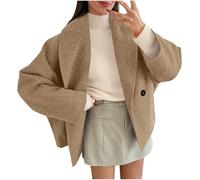 Dyhxuan Trenchcoat Damen Kurz Doppelreihiger Wolljacke Umlegekragen Jacke Oversize Winterjacke Cropped Wollmantel Einfarbig Herbstjacke mit Tasche
