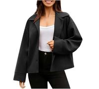 Dyhxuan Trenchcoat Damen Kurz Einreihiger Mantel Elegant Umlegekragen Jacke Einfarbig Langarm Wolljacke Locker Cardigan