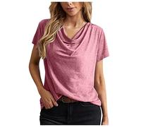 Dyhxuan Tshirt Damen Baumwolle Kurzarm T-Shirt Wasserfall-Ausschnitt Basic Shirt Regular Fit Einfarbig Oberteile Weiche Bequem Pullover Top Casual Tunika T Shirt Leicht Sommer Bluse für Frauen