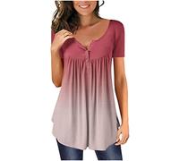Dyhxuan Tshirt Damen Farbverlaufsdruck Bluse Lässig Sommer T-Shirt Kurzarm V-Ausschnitt Sommerbluse Tunika Tops Shirt Tunic Blouse Oberteile Pullover Blusentops Sportshirt Sommershirts Strandbluse