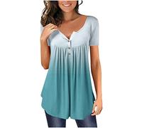 Dyhxuan Tshirt Damen Farbverlaufsdruck Bluse Lässig Sommer T-Shirt Kurzarm V-Ausschnitt Sommerbluse Tunika Tops Shirt Tunic Blouse Oberteile Pullover Blusentops Sportshirt Sommershirts Strandbluse