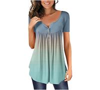 Dyhxuan Tshirt Damen Farbverlaufsdruck Bluse Lässig Sommer T-Shirt Kurzarm V-Ausschnitt Sommerbluse Tunika Tops Shirt Tunic Blouse Oberteile Pullover Blusentops Sportshirt Sommershirts Strandbluse